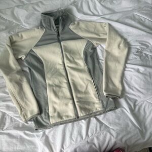 rare columbia off white and grey fleece jacket thumb holes small